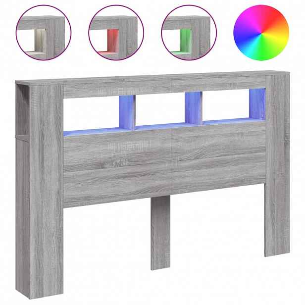 vidaXL Čelo postele s LED šedé sonoma 160 x 18,5 x 103,5 cm kompozit