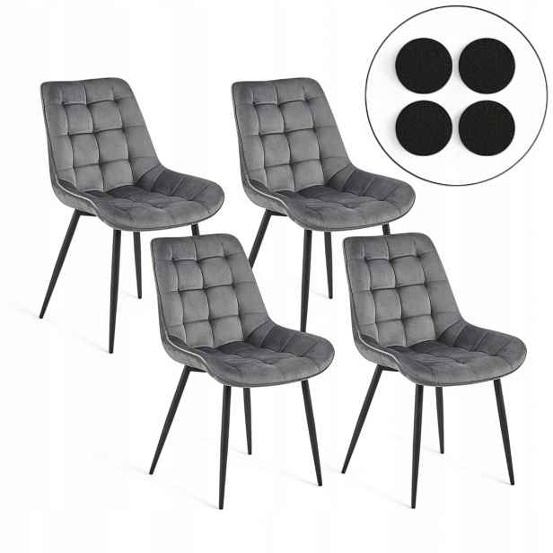 Čalouněné Křeslo Do Obývacího Pokoje x4 Velurové Prošívané Velvet Šedé Velké +plst