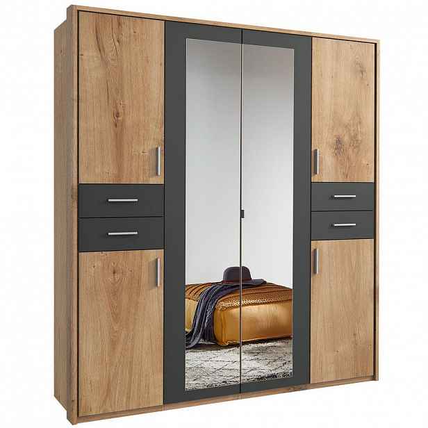 MID.YOU SKŘÍŇ S OTOČNÝMI DVEŘMI, barvy grafitu, barvy dubu, 180/208/58 cm - Šatní skříně - 001787072504