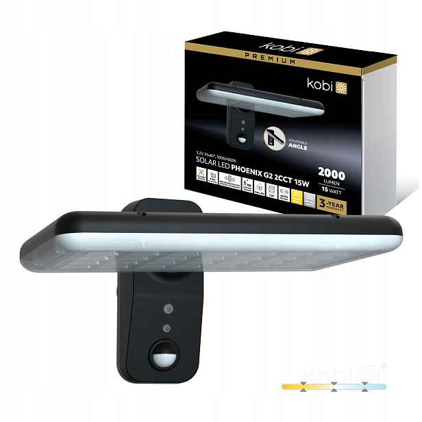 Solární Led reflektor 15W 2CCT 2000lm senzor pohybu IP65 Phoenix G2 Kobi