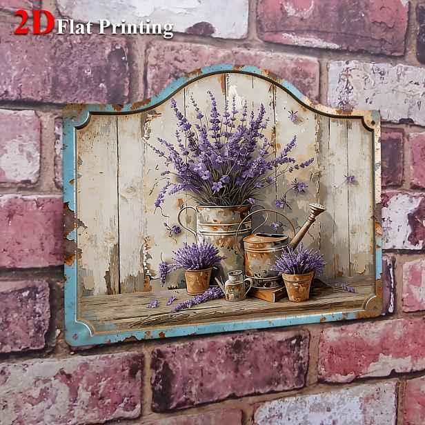 TEMU 2D plochá - 1 ks 2D plochá cedule s uměleckým dílem s vintage levandulovým designem, ideální pro rustikální statek, útulnou kuchyň okouzlující