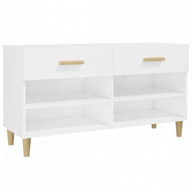 vidaXL Botník bílý s vysokým leskem 102x35x55 cm kompozitní dřevo