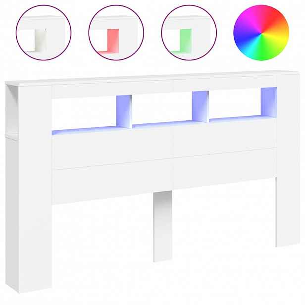 vidaXL Čelo postele s LED bílé 180 x 18,5 x 103,5 cm kompozitní dřevo