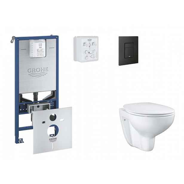 Grohe Rapid SLX - Set předstěnové instalace, klozetu, sedátka SoftClose a tlačítka Even, phantom black SANI11BB5101