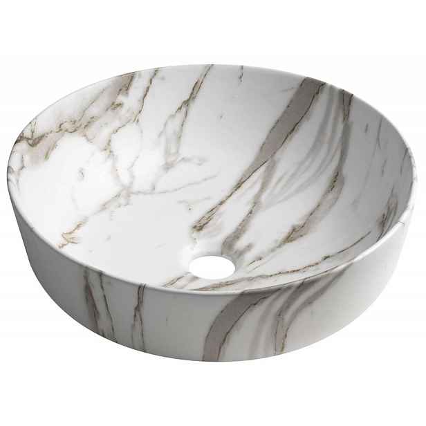 Sapho - Umyvadlo na desku Rondea, průměr 41 cm, bez přepadu, bez otvoru pro baterii, bianco carrara AR445BC