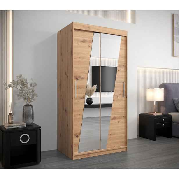 Šatní skříň se zrcadly ERIKA - šířka 100 cm, dub artisan