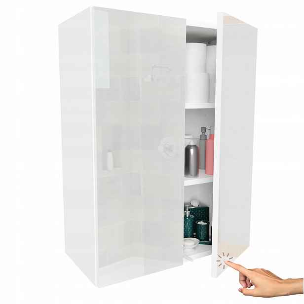 Závěsná koupelnová skříňka 60 cm bílá s vysokým leskem do koupelny, uzamykatelná