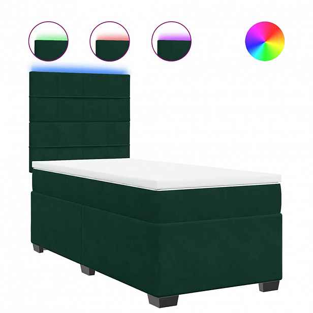 vidaXL Box spring postel s matrací tmavě zelená 100x200 cm samet