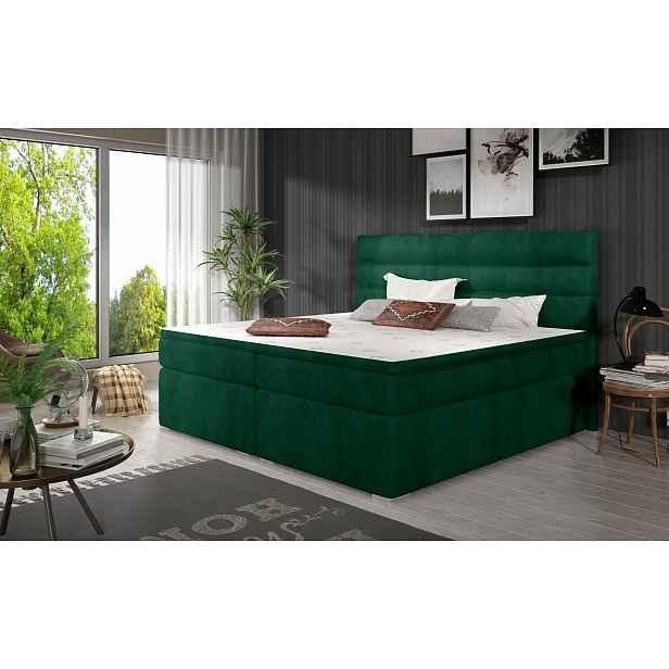 Elegantní box spring postel Sedina 180x200, zelená HELCEL