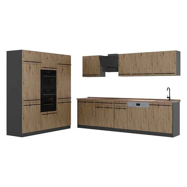 Vicco KUCHYŇSKÝ KOUT R-Line, Řemeslný dub/Antracit, 180 cm pracovná doska Dub Goldkraft