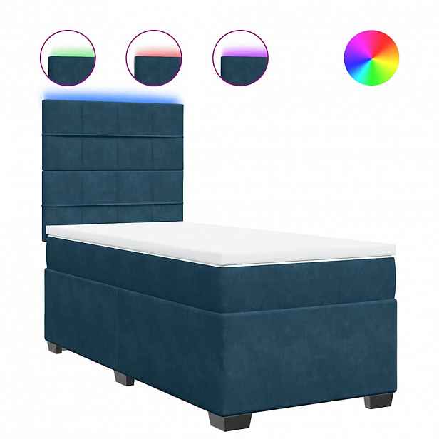 vidaXL Box spring postel s matrací modrá 100 x 200 cm samet