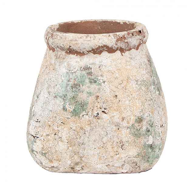 Dekorativní béžový antik terakotový květináč Teracci M - 14*14*13 cm Clayre & Eef