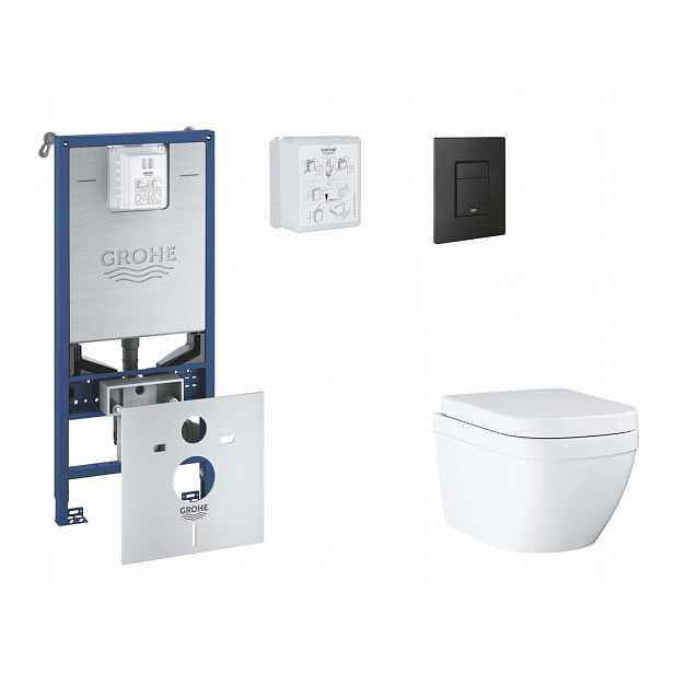 Grohe Rapid SLX - Set předstěnové instalace, klozetu, sedátka SoftClose a tlačítka Even, Triple Vortex, phantom black SANI11BB5104