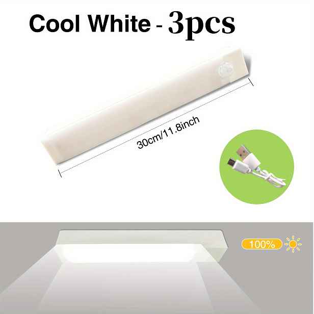 TEMU 3 ks LED světla s pohybovým senzorem, dobíjecí noční světla, snadná instalace magnetických lepicích světel do skříněk, vhodné do kuchyně, šatny,