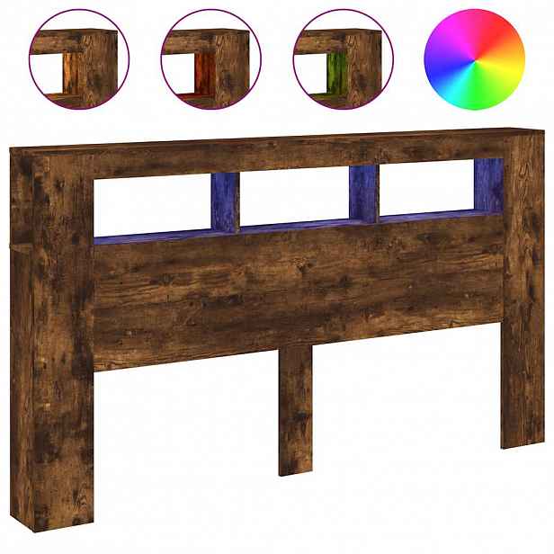 vidaXL Čelo postele s LED kouřový dub 180 x 18,5 x 103,5 cm kompozit
