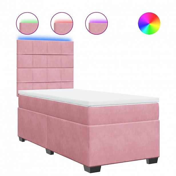 vidaXL Box spring postel s matrací růžová 100x200 cm samet