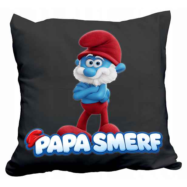 Polštář Černý The Smurfs Smerfy Taťka Šmoula Dárek Dárek Jméno