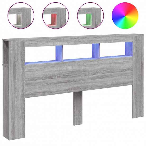 vidaXL Čelo postele s LED šedé sonoma 180 x 18,5 x 103,5 cm kompozit