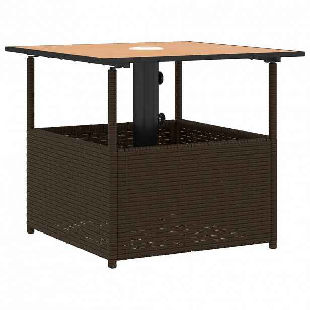 vidaXL Zahradní stůl otvor na slunečník hnědý 55x55x46,5 cm polyratan
