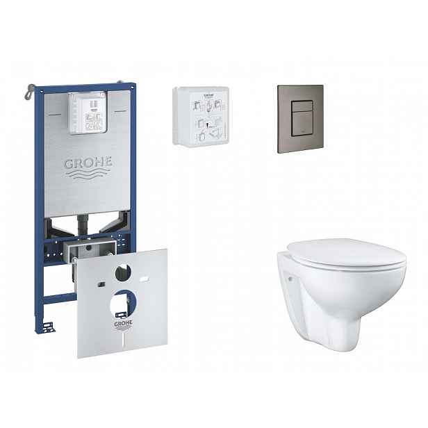 Grohe Rapid SLX - Set předstěnové instalace, klozetu, sedátka SoftClose a tlačítka Skate Cosmopolitan, kartáčovaný Hard Graphite SANI11BB5102