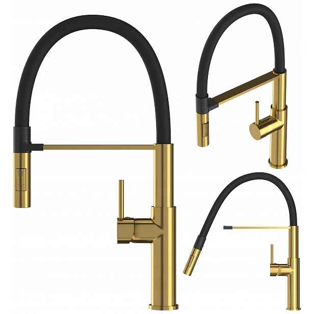 Kuchyňská Baterie Flexibilní Ramínko Brush Gold Kuchyňská Kartáčovaná Soria