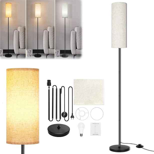 Stojací podlahová Led lampa 175 cm pro čtení s Abažurem Béžová E27