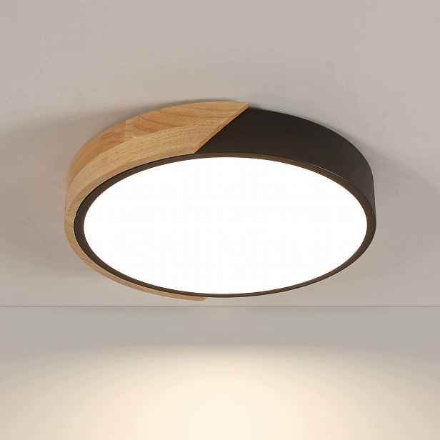 Stropní Led svítidlo, kulaté, dřevo, černá, moderní, do obývacího pokoje, 24W, 4500K