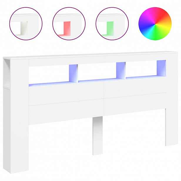 vidaXL Čelo postele s LED bílé 200 x 18,5 x 103,5 cm kompozitní dřevo
