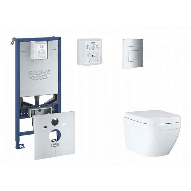 Grohe Rapid SLX - Set předstěnové instalace, klozetu, sedátka SoftClose a tlačítka Skate Cosmopolitan, Triple Vortex, chrom SANI11BB2104