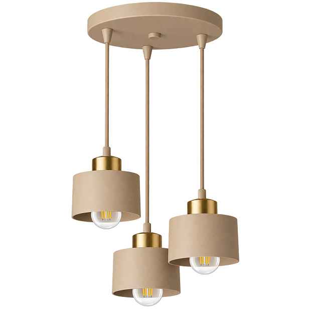 Závěsná stropní lampa Ecru Béžová Kašmír Lustr Zlatá 3x E27 Led