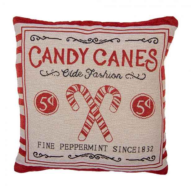 Béžovo-červený povlak na polštář s lízátky Candy Christmas Rustic - 44*44 cm Clayre & Eef