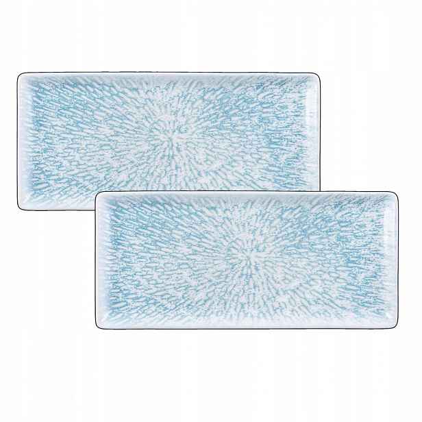 Porcelánová obdélníková mísa bílo-modrá plochá Wilmax 33 x 15 cm
