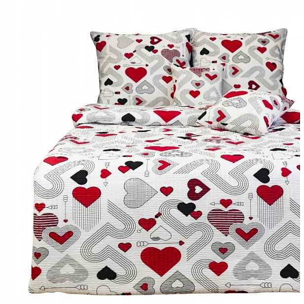 Sada Povlečení Kůra 140x200 2x70/80 Srdce Kresky Červené Elegantní