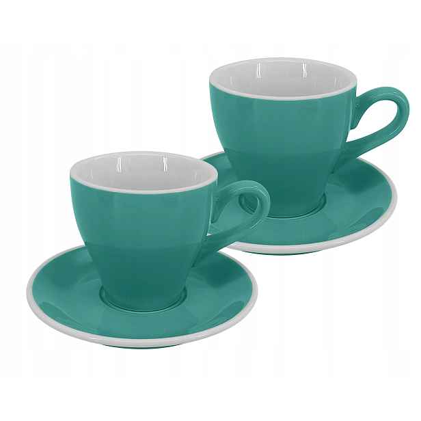 Set 2 ks Latte šálek s podšálkem Milano, 220 ml, tyrkysový