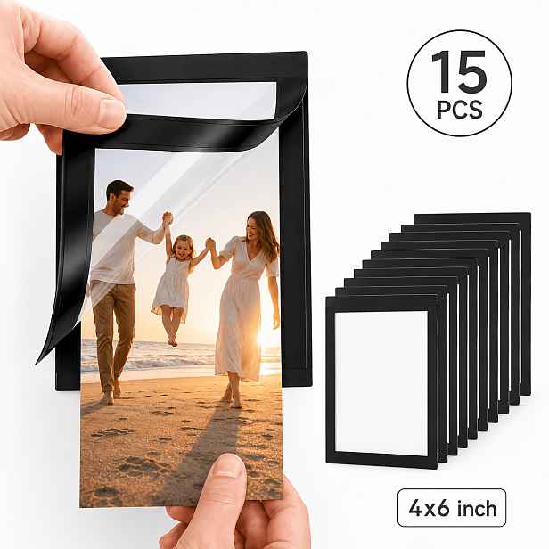 TEMU Balení 15 ks 4x6 palcových magnetických fotorámečků, Opakovaně použitelná sada průhledných PVC fotorámečků, Lehké držáky na fotografie pro