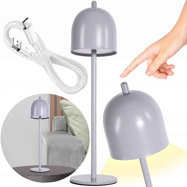 Noční Lampa Stolní Šedá Bezdrátová Dotyková Lampička Usb Grey