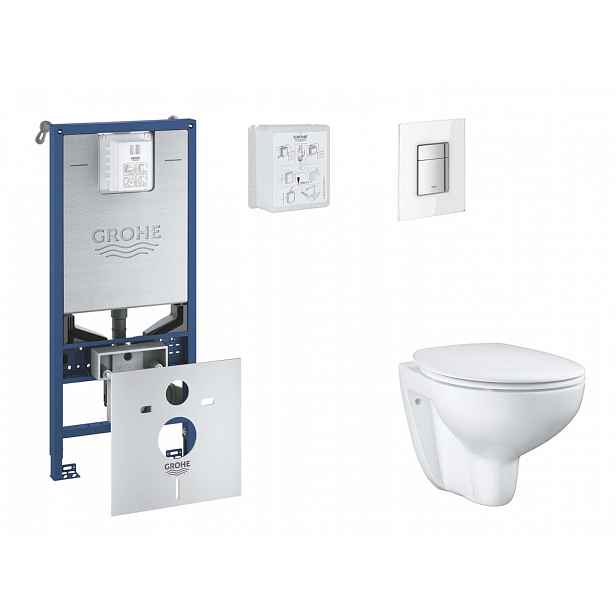 Grohe Rapid SLX - Set předstěnové instalace, klozetu, sedátka SoftClose a tlačítka Skate Cosmopolitan, Moon White SANI11BB3103