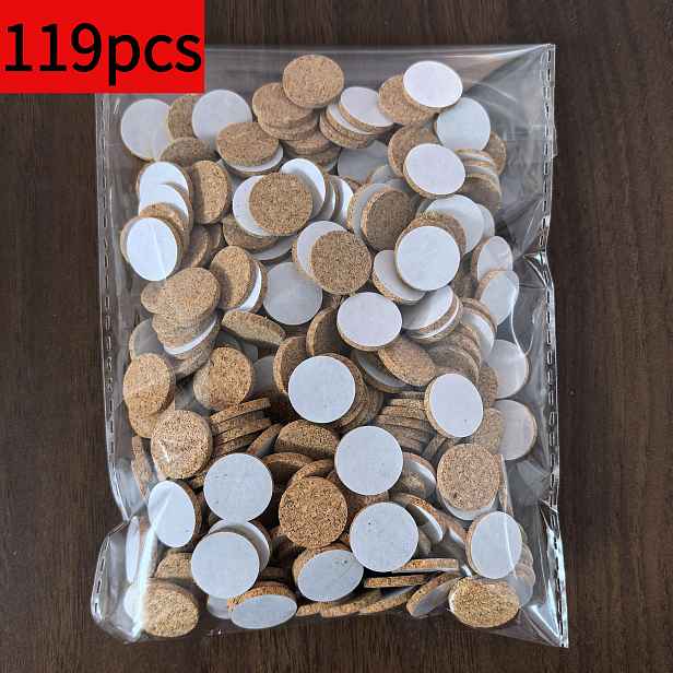 TEMU 119 samolepicích korkových podložek, protiskluzové a odolné proti opotřebení, kulaté 15 mm, tloušťka 1 mm, samolepicí protikolizní podložky,