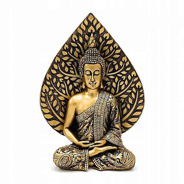 Zlatá Figurka Buddhy s Listem Bodhi Zen Boho Dekorace Domů
