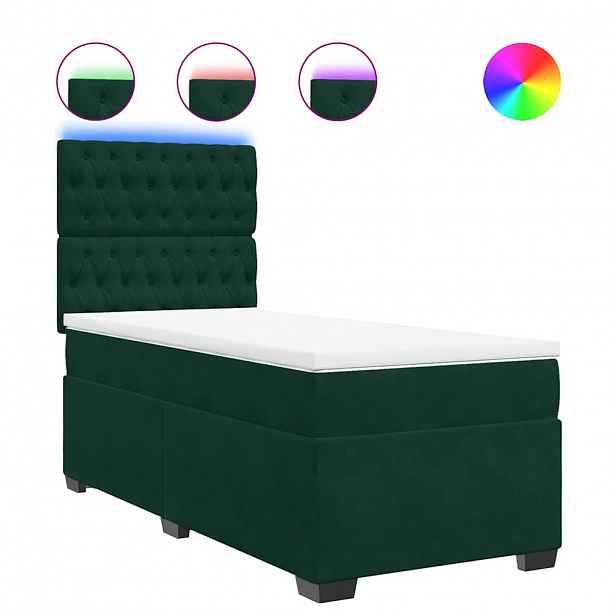 vidaXL Box spring postel s matrací tmavě zelená 100x200 cm samet