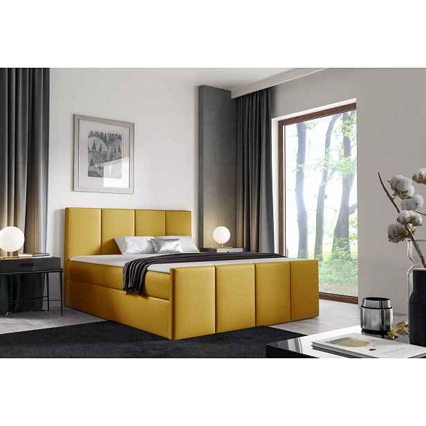 Postel s matrací a roštem LOLA - 200x220, žlutá 1 + topper ZDARMA