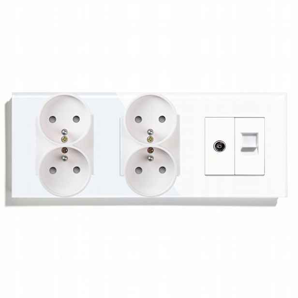 Elektrická Zásuvka Skleněná Trojitá 3F 229 mm Tv Anténa Internet RJ45 CAT5e
