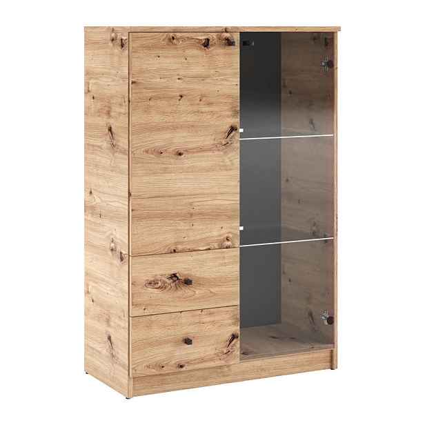 MASSENO KOMODA NATURIO, 80/120,5/40 cm s 2 zásuvkami, počet dvířek: 1, dub Artisan