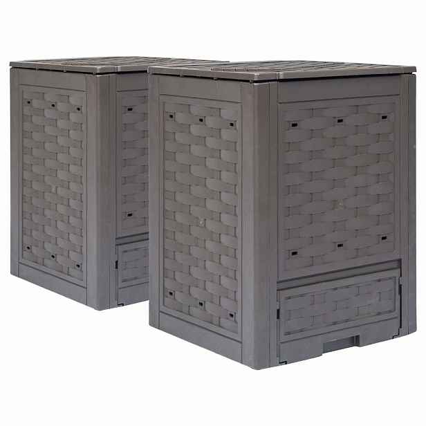 vidaXL Zahradní kompostéry 2 ks hnědé 60x60x83 cm 600 l plast ratan