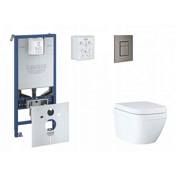 Grohe Rapid SLX - Set předstěnové instalace, klozetu, sedátka SoftClose a tlačítka Skate Cosmopolitan, Triple Vortex, kartáčovaný Hard Graphite SANI11