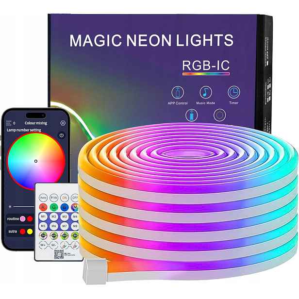 Neonová Led Páska Rgb 5M IP67 Aplikace Dálkový Ovladač