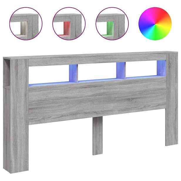 vidaXL Čelo postele s LED šedé sonoma 200 x 18,5 x 103,5 cm kompozit