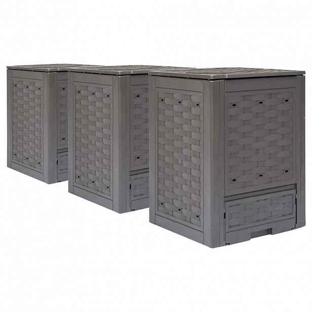vidaXL Zahradní kompostéry 3 ks hnědé 60x60x83 cm 900 l plast ratan