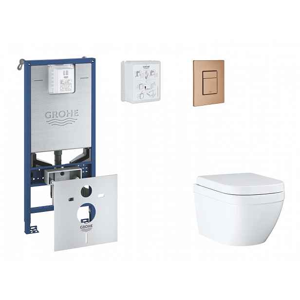 Grohe Rapid SLX - Set předstěnové instalace, klozetu, sedátka SoftClose a tlačítka Skate Cosmopolitan, Triple Vortex, kartáčovaný Warm Sunset SANI11BB