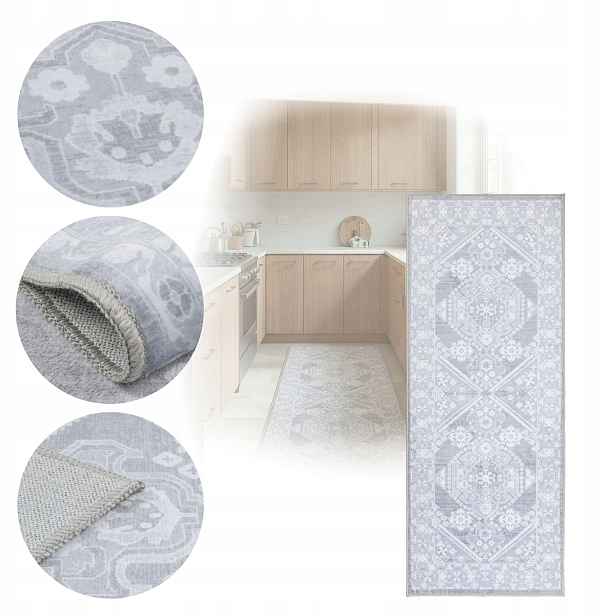 Koberec Orientální Velurový 80x300 cm Velvet Protiskluzový skládací Šedý